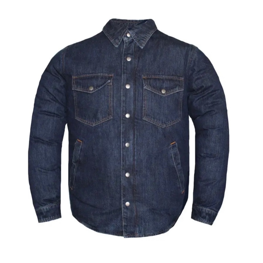 Men's Biker Blue Denim Club Style Anarchy Canvas Shirt Conceal Carry Gun pocket